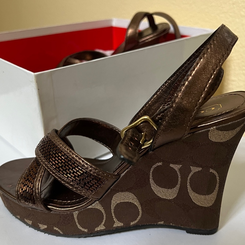 Coach Bronze Patterned Wedge Sandals - Picture 6 of 6